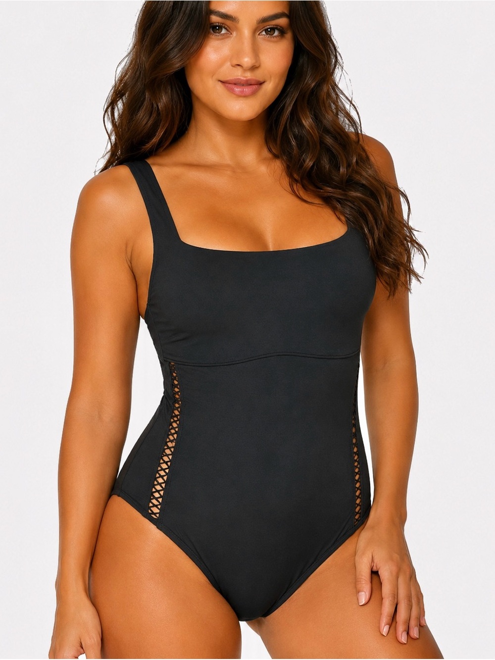 Sea Level Lola Open Spliced Square Neck Low Back Swimsuit US Size 8 New!